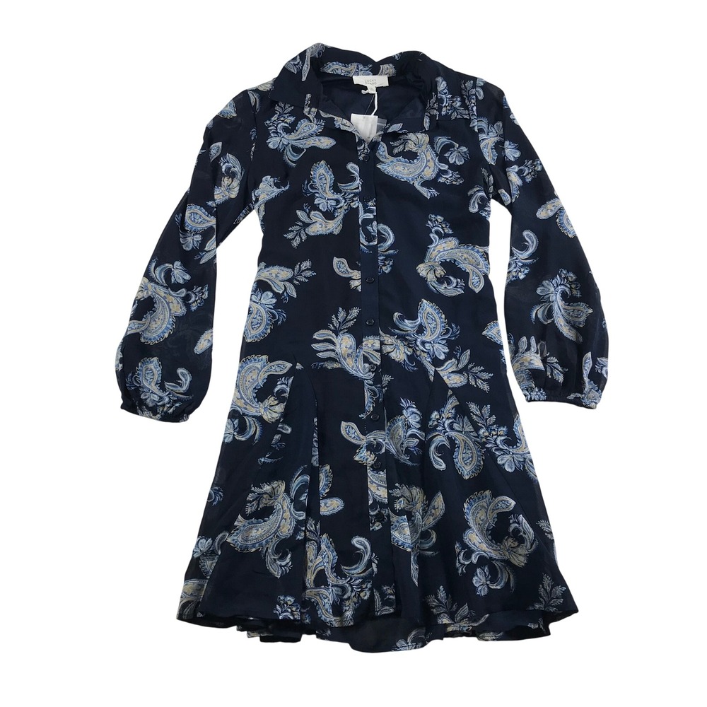 Lucky Brand Navy Paisley Floral Button Front Long Sleeve Mini Dress YF3W51931 M